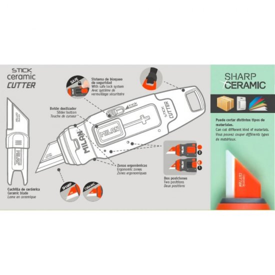 Cutter Milan cu Lama Ceramica, Sistem de Blocare si Lame Inteschimbabile, Cutter Lama Ceramica, Cutter cu Sistem de Blocare, Cutter Lame Interschimbabile, Cutter Hartie, Cutter Carton, Cutter Lame Ceramice
