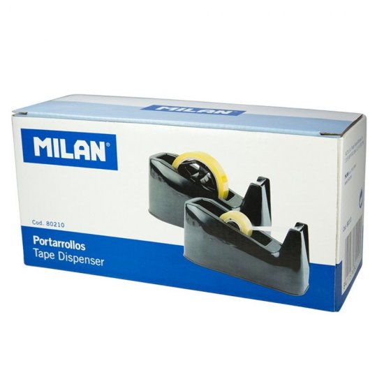 Suport Banda Adeziva MILAN, 33/66 m, Doua Suporturi de Sustinere, Neagra, Dispenser pentru Scotch, Dispenser pentru Banda Adeziva, Dispenser de Birou, Suport Scotch