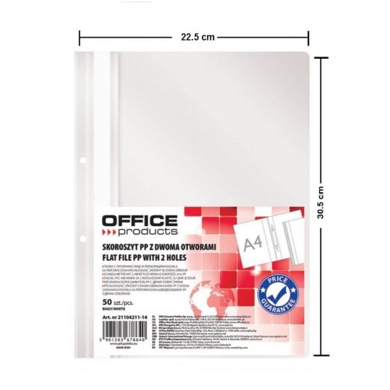 Dosare din Plastic cu Sina si Doua Perforatii, 50 Buc/Set, 225x305 mm, Capacitate 200 Coli, Culoare Alba, Dosare din Plastic OFFICE Products, Dosar pentru Documente, Mapa Documente, Dosare pentru Arhivare Documente