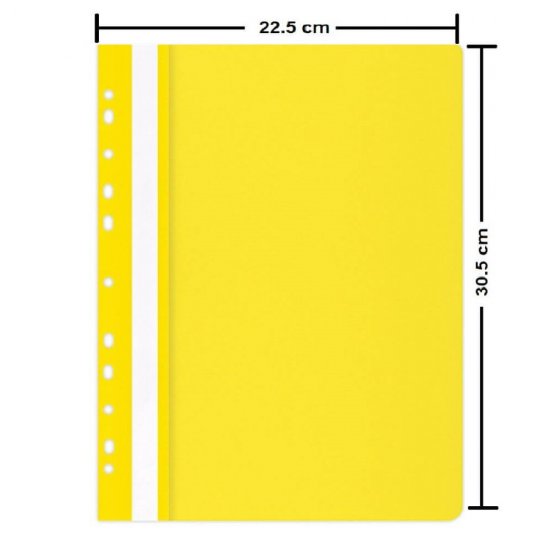 Dosare din Plastic cu Sina si Multiperforatii, 25 Buc/Set, 225x305 mm, Capacitate de 200 Coli, Culoare Galbena, Dosare din Plastic OFFICE Products, Dosar din Plastic pentru Documente, Dosar cu Sina Si Multiperforatii