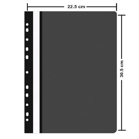 Dosare din Plastic cu Sina si Multiperforatii, 25 Buc/Set, 225x305 mm, Capacitate de 200 Coli, Culoare Neagra, Dosare din Plastic OFFICE Products, Dosar din Plastic pentru Documente, Dosar cu Sina Si Multiperforatii