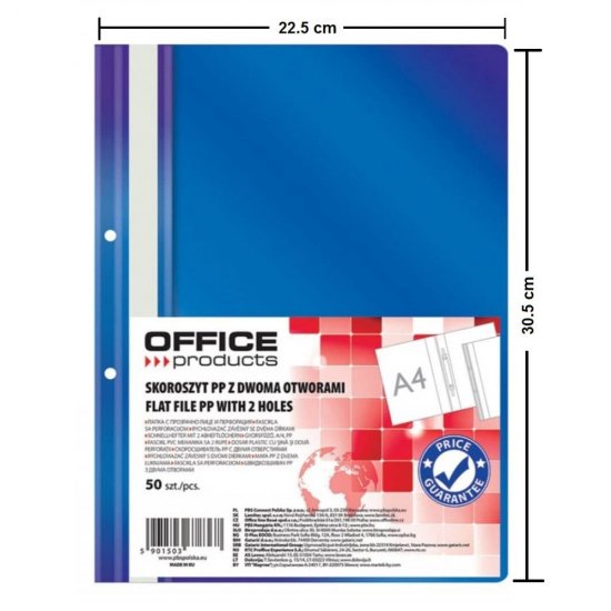 Dosare din Plastic cu Sina si Doua Perforatii, 50 Buc/Set, 225x305 mm, Capacitate 200 Coli, Culoare Albastru Inchis, Dosar din Plastic OFFICE Products, Dosar pentru Documente, Mapa Documente, Dosare pentru Arhivare Documente