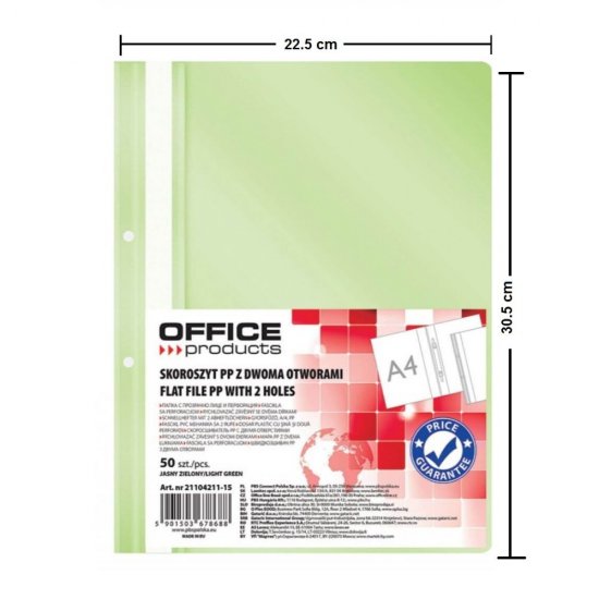 Dosare din Plastic cu Sina si Doua Perforatii, 50 Buc/Set, 225x305 mm, Capacitate 200 Coli, Culoare Verde Deschis, Dosare din Plastic OFFICE Products, Dosar pentru Documente, Mapa Documente, Dosare pentru Arhivare Documente