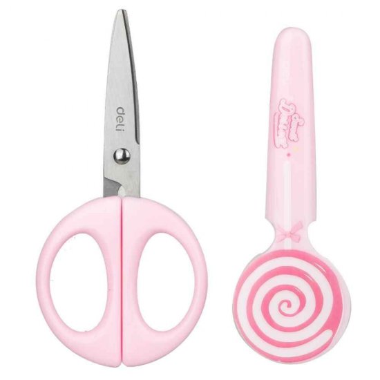 Foarfeca Scolara cu Protectie Deli Lollypop, 13.5 cm, Roz, Foarfeca cu Protectie pentru Scoala, Foarfeca Scolara Roz, Foarfeca pentru Copii, Foarfeca Roz pentru Copii, Foarfeca cu Varf Rotunjit, Foarfeca pentru Scoala
