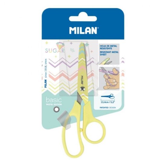 Foarfeca MILAN Sugar, 13.4 cm, Lama Otel Inoxidabil, Galbena, Foarfece Lucru Manual, Foarfece MILAN Scoala, Foarfece MILAN pentru Craft, Foarfeca Universala, Foarfeca de Birou, Foarfeca pentru Hartie si Carton