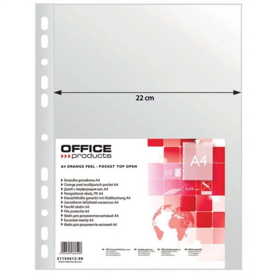 Set 50 Folii A4 de Protectie Extra Large, Tip Coaja Portocala, Latime 22 cm, 90 MIC, Transparent, Folie Extra Large pentru Documente, Folii Protectie Documente, Folie Tip Coaja de Portocala OFFICE Products