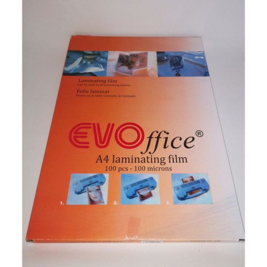 Folie Laminat A4 EVOffice, Dimensiune 216x303 mm, 100 MIC, 100 Coli/Top - Folie pentru Laminarea Hartiei