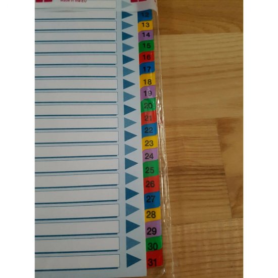 Separatoare Index din Carton Esselte Mylar, A4, Tip Index 1-31, Taste Laminate, Multicolor, Separator Index, Separatoare Carton Index, Separatoare Esselte, Separatoare Esselte Mylar, Separatoare Index Multicolor, Despartitoare din Carton 