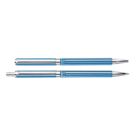 Set Pix si Creion Mecanic Daco, Corp din Metal Albastru, Rezerva Creion 0.5 mm, Pix cu Mecanism de Rasucire, Set Pix si Creion Mecanic, Set Instrumente de Scris, Set Pix + Creion Mecanic, Pachet Pix si Creion Mecanic