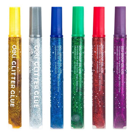 Set 6 Tuburi Lipici Deli Glitter Classic 12 ml, Diverse Culori, Lipici cu Glitter, Lipici cu Uscare Rapida, Lipici pentru Decorat, Lipici Lichid Decorat, Lipici Decorat Deli, Lipici cu Sclipici, Lipici Lichid cu Sclipici, Lipici cu Sclipici pentru Decorat