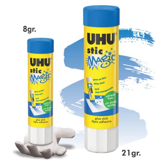 Lipici Solid Hartie UHU Magic Blue Stick Adeziv, 21g, Fara Solventi, Lipici pentru Uz Scolar, Lipici Solid Mic, Lipici Solid, Lipici pentru Craft, Adeziv Solid cu Uscare Rapida, Lipici Solid Rezistent, Tub Lipici Solid, Baton Lipici Albastru