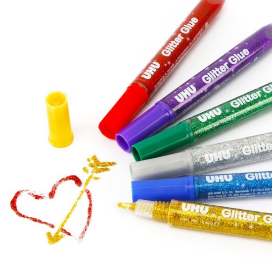 Set 6 Lipiciuri Glitter Uhu, 10 ml, Multicolor, Lipiciuri cu Glitter, Lipici cu Sclipici, Lipici Uhu, Lipiciuri Glitter, Lipici Glitter Uhu, Sclipici pentru Hartie, Adeziv Sclipici