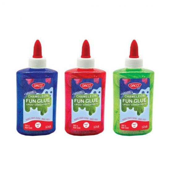 Lipici Lichid DACO, Model Lipiciu Cameloniciu, 147 ml, Diverse Culori, Lipici pentru Slime, Lipici Colorat pentru Slime, Lipici Lichid Slime, Lipici Slime Daco,  Lipici cu Sclipici, Lipici Lichid cu Sclipici, Lipici cu Sclipici pentru Slime