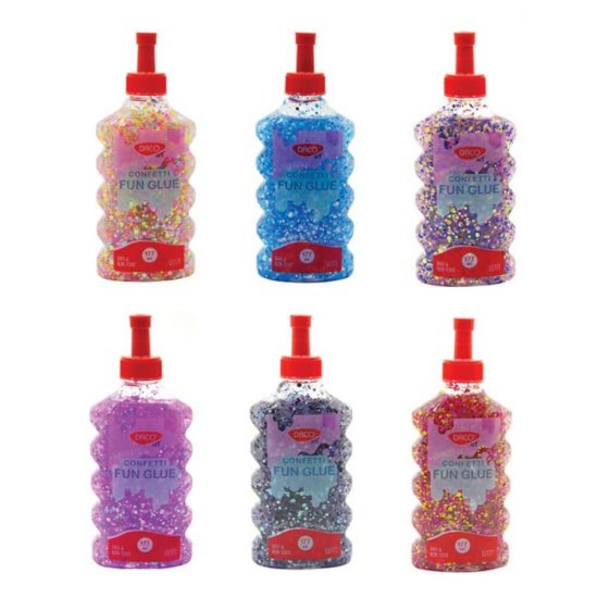 Lipici Lichid cu Confetti DACO, Model Lipiciu Confetticiu, 177 ml, Lipici cu Uscare Rapida, Lipici pentru Slime, Lipici Lichid Slime, Lipici Slime Daco, Lipici cu Sclipici, Lipici Lichid cu Sclipici, Lipici cu Sclipici pentru Slime