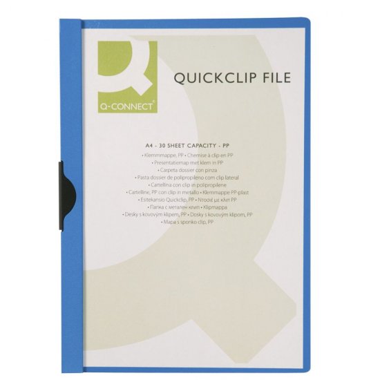 Mapa din Plastic Q-CONNECT cu Clips Metalic, 220x310mm, Coperta Frontala Transparenta si Coperta Spate Albastra, Mape din Plastic cu Clips Metalic, Mapa pentru Documente, Mapa pentru Organizat, Mapa pentru Depozitat