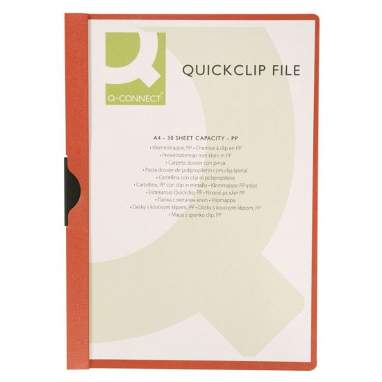 Mapa din Plastic Q-CONNECT cu Clips Metalic, 220x310 mm, Coperta Frontala Transparenta si Coperta Spate Rosie, Mape din Plastic cu Clips Metalic, Mapa pentru Documente, Mapa pentru Organizat, Mapa pentru Depozitat