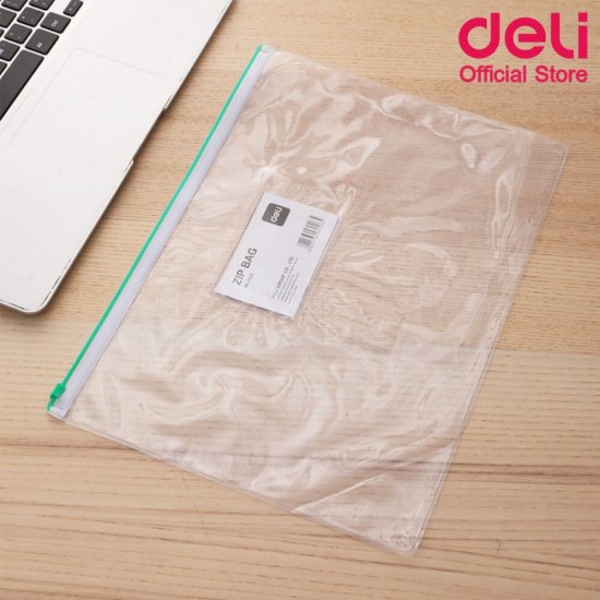 Mapa de Protectie A4 Tip Zip Deli, Buzunar pentru Carti de Vizita, Material PVC de 180 Microni, Verde, Mapa Protectie Documete cu Fermoar, Mapa Protectie Hartii, Mapa Deli Protectie cu Fermoar, Mapa Protectie Verde
