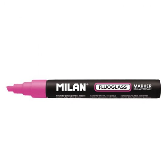 Set 12 Markere Sticla Milan Fluoglass, Varf de 2-4 mm, Roz, Marker Roz, Markere, Markere Roz, Markere pentru Sticla, Marker Milan, Marker pentru Scoala, Markere Scoala