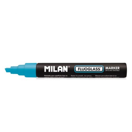 Set 12 Markere Sticla Milan Fluoglass, Varf de 2-4 mm, Albastre, Marker Albastru, Markere, Markere Albastre, Markere pentru Sticla, Marker Milan, Marker pentru Scoala, Markere Scoala