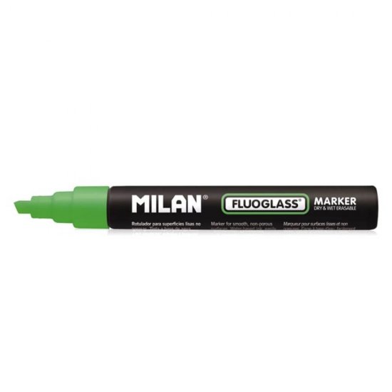 Set 12 Markere Sticla Milan Fluoglass, Varf de 2-4 mm, Verzi, Marker Verde, Markere, Markere Verzi, Markere pentru Sticla, Marker Milan, Marker pentru Scoala, Markere Scoala