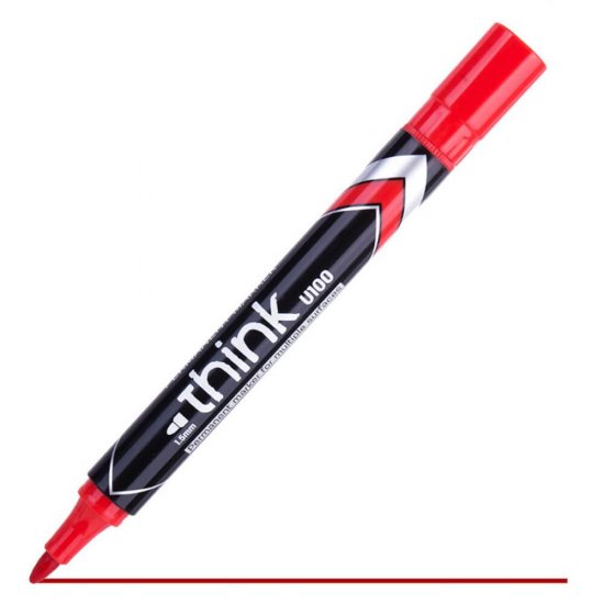 Marker Permanent Deli, 1.5 mm, Rosu, Varf Rotund, Marker Permanent Varf Rotund, Marker Permanent Diverse Suprafete, Marker Permanent Cerneala Non Toxica, Marker Permanent Rosu, Marker Permanent Rezistent la Apa