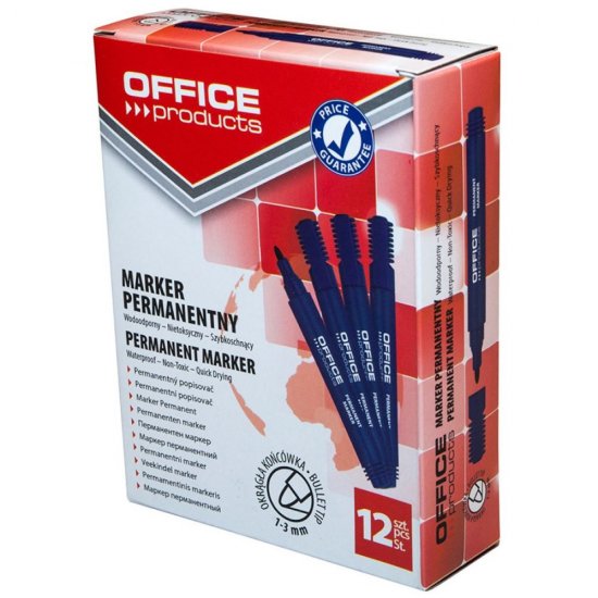 Set 12 Markere Permanente OFFICE Products, Varf Rotund, Scriere 1-3 mm, Albastru, Marker Permanent, Accesorii Birou, Instrumente de Scris