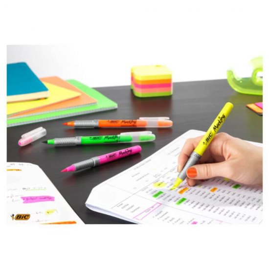 Set 12 Evidentiatoare BIC Flex Grip, Galbene, Evidentiator BIC, Evidentiator Brite Flex Grip,  BIC Flex Grip, Accesorii de Scris, Instrumente de Scris