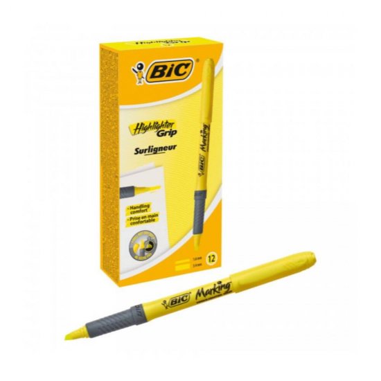 Set 12 Evidentiatoare BIC Brite Liner Grip, Galbene, Evidentiator BIC, Evidentiator Brite Liner Grip,Evidentiator BIC, Evidentiator Brite Liner, Markere BIC, Highlighter BIC, Texmarker BIC, Evidentiatoare BIC, Markere BIC, Markere Permanente