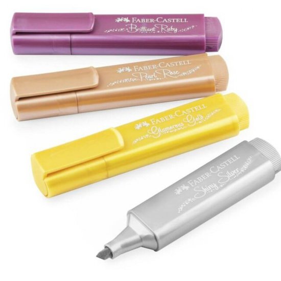 Set 4 Textmarkere Metalizate Faber-Castell, Varf Tesit 1-5 mm, Marker Highlighter, Set Evidentiatoare, Set Markere, Markere Scoala, Textmarkere, Marker Scoala, Faber-Castell Textmarkere, Textmarker Varf Tesit, Markere de Subliniat