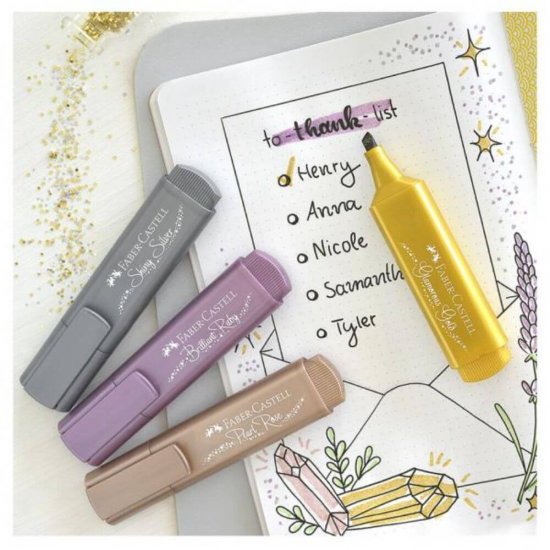 Set 4 Textmarkere Metalizate Faber-Castell, Varf Tesit 1-5 mm, Marker Highlighter, Set Evidentiatoare, Set Markere, Markere Scoala, Textmarkere, Marker Scoala, Faber-Castell Textmarkere, Textmarker Varf Tesit, Markere de Subliniat