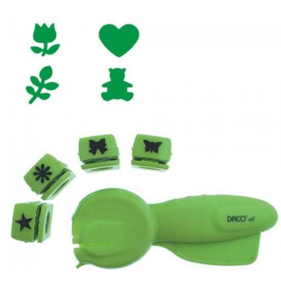 Perforator DACO Hobby, Patru Forme Interschimbabile, Perforare 1.8 cm, Verde, Perforatoare Lucru Manual, Perforatoare Activitati Creative, Perforatoare pentru Felicitari si Invitatii, Perforatoare cu Modele pentru Hartie, Perforator pentru Decoratiuni