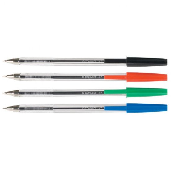 Set 20 Pixuri fara Mecanism, Scriere de 0.7 mm,Transparent cu Capac si Clip de Prindere, Rosu, Pixuri Q-CONNECT Cristal,Pixuri cu Capac, Accesorii Birou,Instrumente de Scris