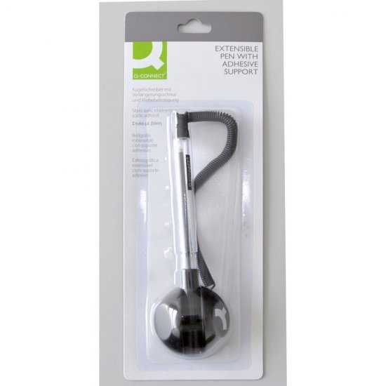 Pix cu Suport Adeziv,Varf 0.7 mm,Lantisor din Plastic,Corp Transparent, Blister, Scriere Albastra, Pixuri Q-CONNECT, Pixuri cu Suport, Accesorii Birou,Instrumente de Scris