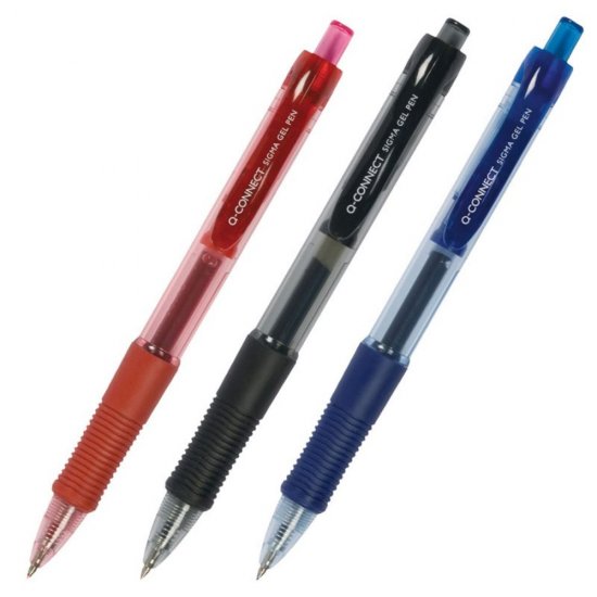 Set 12 Pixuri cu Gel cu Mecanism Retractibil + Clips de Prindere, Varf de 0.5 mm, Corp Transparent cu Grip, Culoare Rosie, Pix Q-CONNECT, Accesorii Birou, Instrumente de Scris, Accesorii Scoala