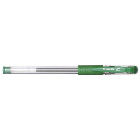 Set 12 Pixuri cu Gel, Capac + Clips de Prindere, Varf de 0.5 mm, Corp Transparent cu Grip, Culoare Verde, Pix DONAU, Accesorii Birou, Instrumente de Scris, Accesorii Scoala