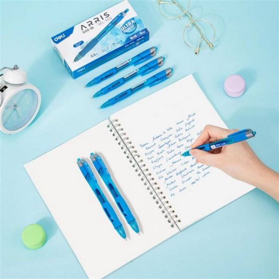 Pix cu Gel si Mecanism Deli Aris, 0.5 mm, Albastru, Clip Rezistent, Pix cu Gel Deli Aris, Pix cu Gel Aris, Pix Gel Mecanism Deli, Pix cu Gel Albastru, Pix cu Gel Scriere Albastra, Pix Scriere Albastra, Pix Albastru cu Gel, Pixuri cu Gel Albastru