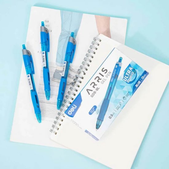 Cutie 12 Pixuri cu Gel DELI Arris, Varf Retractabil, 0.5 mm, Albastru, Design Ergonomic, Pix Albastru cu Gel, Pixuri Albastre, Pixuri cu Gel, Pixuri cu Varf Retractabil, Pix cu Gel si Varf Retractabil, Pixuri Albastre Varf Subtire, Pix Albastru Ergonomic