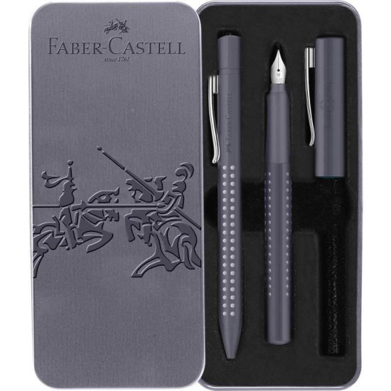 Set Stilou Penita Iridium M si Pix cu Mecanism Faber-Castell Grip 2010, Culoare Gri, Faber-Castell Set Stilou si Pix Grip 2010, Set Faber-Castell Stilou si Pix Grip 2010, Pixuri si Stilouri, Pix si Stilou Set, Pixuri si Stilouri Scoala