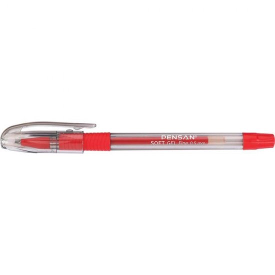 Pixuri Gel PENSAN Fine Soft, Varf 0.5 mm,12 Buc/Set, Scriere Rosie, Plastic Transparent, Pixuri cu Gel, Set Pixuri Gel, Pixuri Scolare, Pixuri Rosii, Pixuri pentru Scoala, Pix cu Gel Rosu, Pixuri Colorate, Set Pixuri Colorate, Set de Pixuri, Pix Colorat