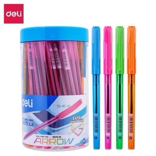 Pixuri Deli Arrow, 0.7 mm, Albastru, 50 Buc/Borcan, Corpuri Colorate, Unica Folosinta, Pix de Unica Folosinta Deli Arrow, Pix Deli Arrow de Unica Folosinta, Pix cu Capac Deli, Pix Albastru, Pix cu Scriere Albastra, Pix Scriere Albastra
