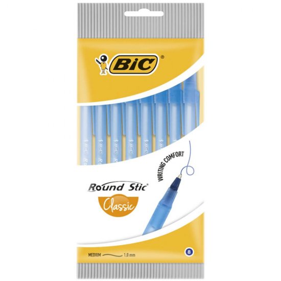 Set 8 Pixuri BIC STIC, Varf 1 mm, Albastre, Corp Plastic Transparent/Albastru, Set Pixuri Colorate, Set Pixuri Albastre, Pixuri BIC STIC, Pixuri Scoala, Pixuri Colorate, Pixuri Albastre fara Mecanism, Pix Albastru, Pix pentru Scoala, Pix Colorat