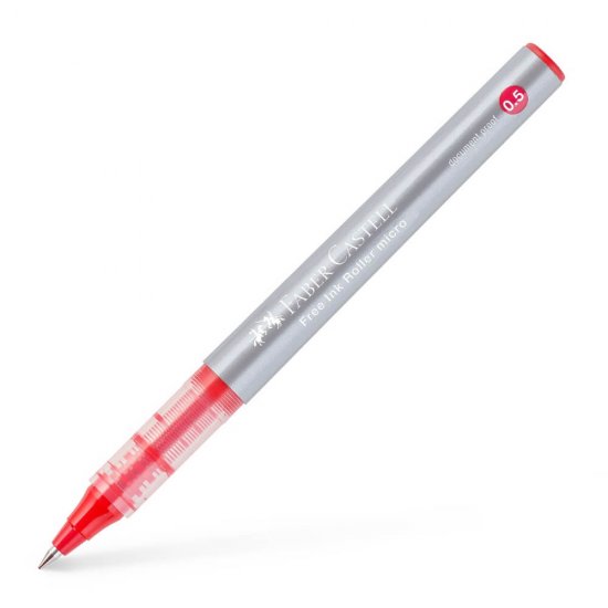 Roller Free Ink Faber-Castell, Varf 0.5 mm, Mina Rosie, Roller cu Gel, Roller Gel, Roller Free Ink, Roller Faber-Castell, Rollere Faber-Castell, Roller Dessen, Rolller pentru Desen, Roller Grafica, Roller petnru Grafica