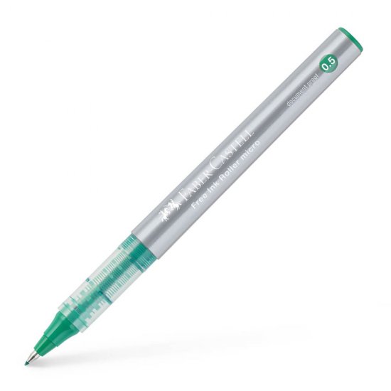 Roller Free Ink Faber-Castell, Varf 0.5 mm, Mina Verde, Roller cu Gel, Roller Gel, Roller Free Ink, Roller Faber-Castell, Rollere Faber-Castell, Roller Dessen, Rolller pentru Desen, Roller Grafica, Roller petnru Grafica