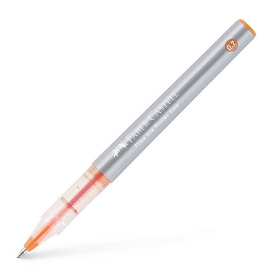 Roller Free Ink Faber-Castell, Varf 0.7 mm, Mina Portocalie, Roller cu Gel, Roller Gel, Roller Free Ink, Roller Faber-Castell, Rollere Faber-Castell, Roller Dessen, Rolller pentru Desen, Roller Grafica, Roller petnru Grafica