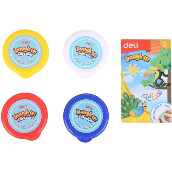 Plastelina la Borcan Deli, 4 Buc/Set, Plastilina, Plastilina Non-Toxica, Plastilina pentru Copii, Plastelina Colorata, Plastelina Multicolor, Plastelina Multicolora, Plastelina Copii, Plastelina cu Forma, Plastelina cu Forme, Plastelina la Borcan 