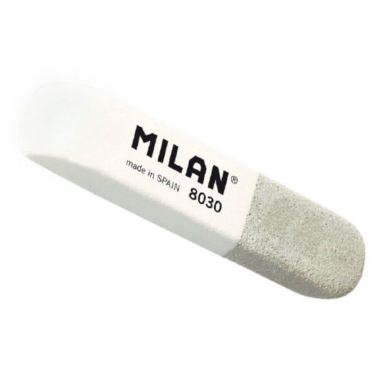 Set 30 Radiere MILAN 8030BG, Cauciuc Sintetic, Un Capat pentru Creion si Unul pentru Cerneala, Culoare Alb/Gri, Radiere din Cauciuc, Radiere si Gume de Sters, Set Radiere, Set Gume de Sters, Radiere MILAN, Radiere pentru Cerneala, Rechizite Scolare