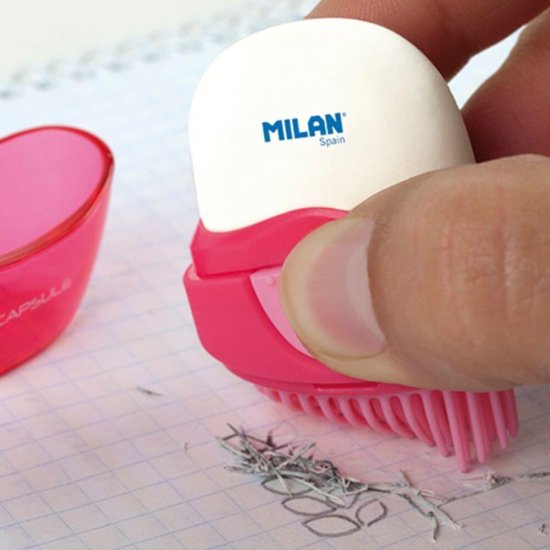 Set 16 Radiere Ovale MILAN Capsule, Carcasa Plastic cu Perie, 4 Culori, Radiere Colorate, Radiere din Cauciuc, Radiere si Gume de Sters, Radiere cu Carcasa, Radiera cu Carcasa, Set Radiere, Set Gume de Sters, Radiere MILAN, Rechizite Scolare
