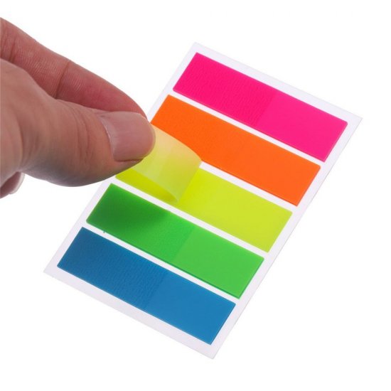 Stick Index Hartie Color EVOffice, Dimensiune 20x50 mm, 4 Culori Neon x 50 File pe Suport din Carton