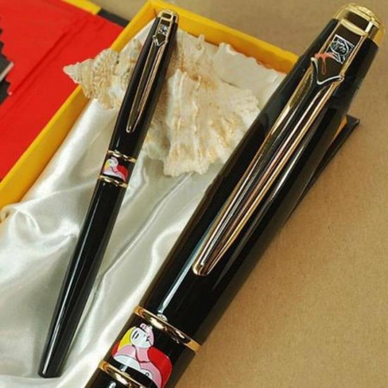 Set Pix si Stilou PICASSO, Penita Placata cu Aur 22k, cu Convertor, Corp Negru,  Set Pix si Stilou, Set Pix si Stilou Picasso, Pix Placat cu Aur, Stilou Lux, Stilou Placat cu Aur, Stilou Picasso