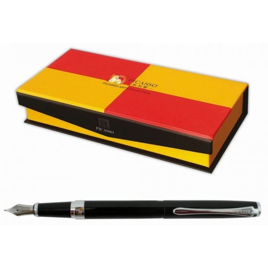 Stilou Metalic PICASSO, Penita Placata cu Aur de 22K, Negru cu Ornamente Argintii, Stilou de Lux, Stilou Scolar, Stilouri Scolare, Stilou din Metal, Instrumente de Scris, Stilou PICASSO, Stilou Placat cu Aur